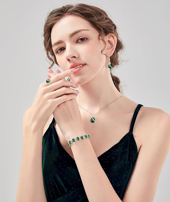 ZCGJWE Wedding Jewelry Set for Women Gem Necklace Earrings Bracelet Luxury Jewelry Set Birthday Valentine's Day Mother's Day Christmas Prom Jewelry Gift