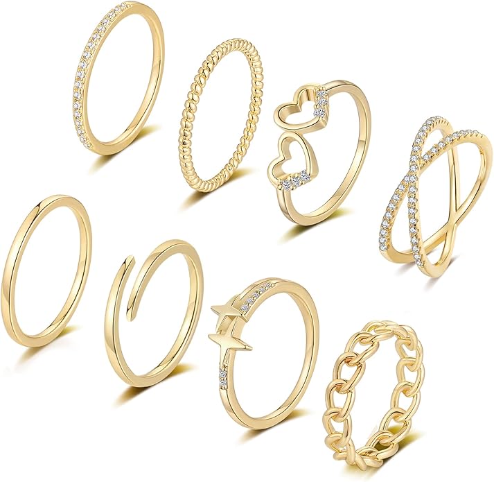 Honsny 14K Gold Plated Stacking Rings Set for Women, Stackable Knuckle Thumb Rings Thin Dainty Silver Rings for Women Wedding Eternity Band Simple Rose Gold Ring Size 4-11
