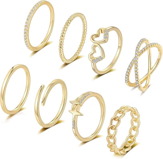 Honsny 14K Gold Plated Stacking Rings Set for Women, Stackable Knuckle Thumb Rings Thin Dainty Silver Rings for Women Wedding Eternity Band Simple Rose Gold Ring Size 4-11