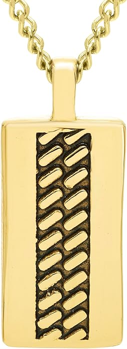 Boston Bay Men’s Black Dog Tag Necklace, 316L Stainless Steel Pendant with 24 Inch Fine Cuban Curb Link Chain