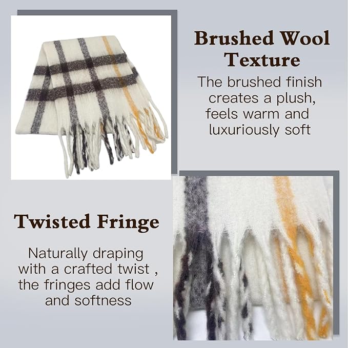 SHOHOKU Large Chunky Plaid Scarf Coloured Checked Oversized Scarf Tassel Soft Fall Winter Thick Warm Shawl Women
