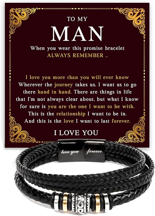 Mapileng To My Man – Braided Leather & Stainless Steel Bracelet with Heartfelt ‘Love You Forever’ - Elegant Gift Box Included, Gift from Girlfriend or Wife for Husband, Boyfriend, or Brother