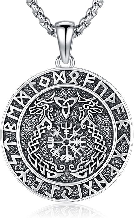 YueYuan Viking Necklace for Men 925 Sterling Silver Rune Amulet Pendant Nordic Necklace Viking Jewelry Gift for Father Husband Son