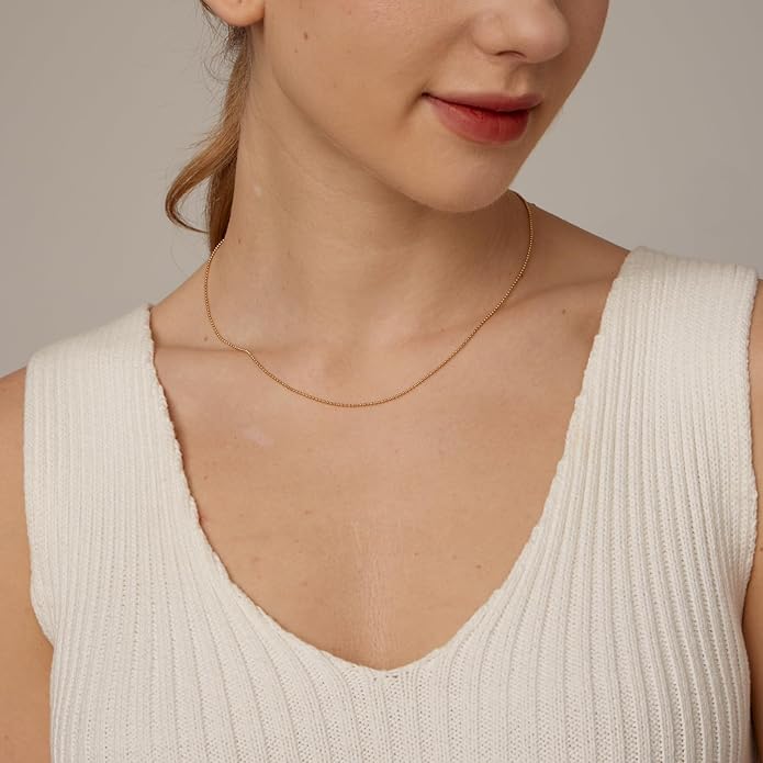 Dainty Chain Necklace for Women, 18K Gold Plated Coin Disc Choker Necklaces Simple Satellite Beaded Twisted Thin Paper Clip Chain Everyday Jewelry Gifts