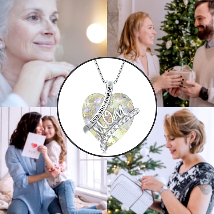 Mothers Day Gifts for Mom s925 Sterling Silver I Love You Forever Love Hear Mon Pendant Necklace with 12 Birthstone Jewelry Birthday Christmas Gifts for Women Grandma Mom Nana From Duaghter Son