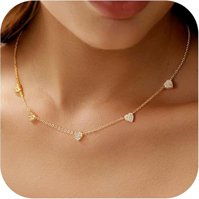 M MOOHAM Gold Clover Heart Pearl Butterfly Star flower Choker Necklace for Women - Dainty 14K Gold Plated Cubic Zirconia Cute Station Necklaces for Women Trendy Prom Jewelry Gifts