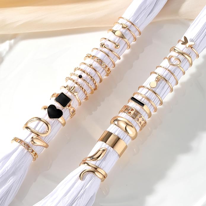 IFKM Gold Knuckle Rings Set For Women Vintage Stackable Joint Finger Midi Rings Dainty Cubic Zirconia Crystal Simple Twist Hollow Cute Rings Pack Jewelry Gift