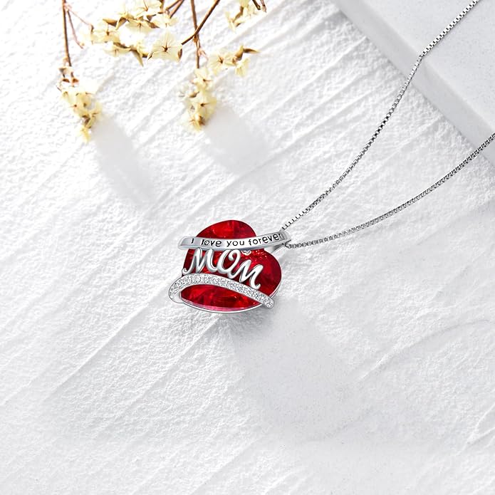 Mothers Day Gifts for Mom s925 Sterling Silver I Love You Forever Love Hear Mon Pendant Necklace with 12 Birthstone Jewelry Birthday Christmas Gifts for Women Grandma Mom Nana From Duaghter Son