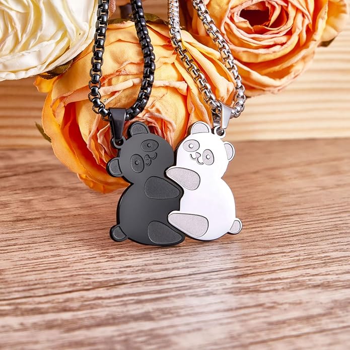 Colentine Panda Couples Necklace Cute Panda Hugging Puzzle Matching Necklaces Gift for Valentines Day