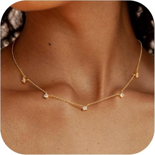 M MOOHAM Gold Clover Heart Pearl Butterfly Star flower Choker Necklace for Women - Dainty 14K Gold Plated Cubic Zirconia Cute Station Necklaces for Women Trendy Prom Jewelry Gifts