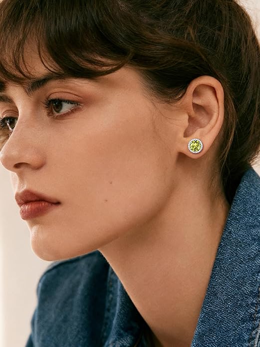 ChicSilver 925 Sterling Silver Birthstone Earrings for Women, 8MM/2 Carat Heart & Round Cubic Zirconia Stud Earrings, Hypoallergenic Jewelry, Ideal Birthday or Christmas Gifts