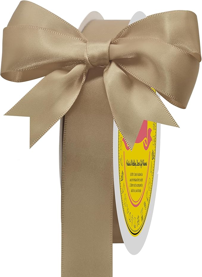 LEEQE Tan Double Face Satin Ribbon 1 inch X 50 Yards Spool Bright Colors Very Suitable for Weddings Gift Package Wrapping Dancer Wand Sewing Party Hair Bow Invitation Decorations and More