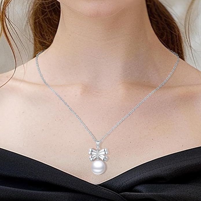 Sebina Pearl Pendant Necklace for Women,925 Sterling Silver Pendant Jewelry,Anniversary Christmas Birthday Valentines Gifts for Wife, Mom, Dauhter, Girlfriend,Her