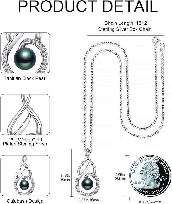 KANNSOAR Tahitian Black Pearl AAAA 18K Gold Plated Sterling Silver Trendy Pendant Necklace for Women Wife Mom Girlfriend Valentine Her Jewelry Gift for Anniversary Birthday Christmas