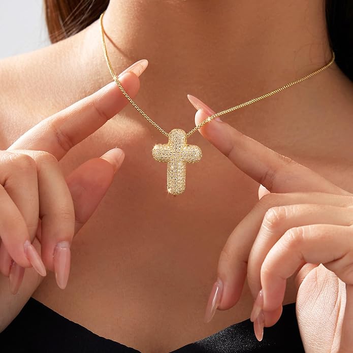Partm Gold Cross Necklace for Women 14K Plated Dainty Pendant Cross Chain Faith Crucifix Choker Baptism Necklace for Women Trendy Religious Jewelry Hypoallergenic