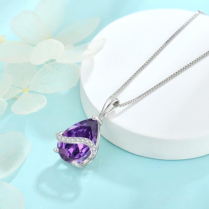 Teardrop Necklace for Women 925 Sterling Silver Birthstone Necklace Pendant Jewelry Gifts for Her