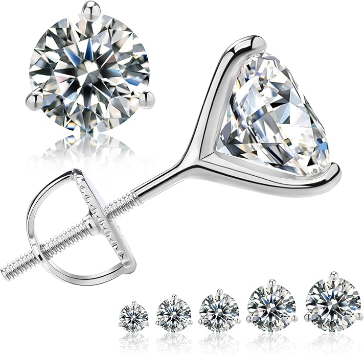 Moissanite Earrings for Men Women,VVS1 Clarity D Color 0.3-2ct,925 Sterling Silver Hypoallergenic Screw Back,Ideal Gift for Wedding Birthday Anniversary Valentine's Day