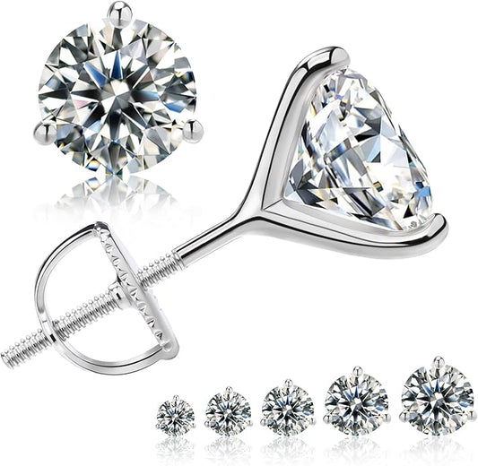 Moissanite Earrings for Men Women,VVS1 Clarity D Color 0.3-2ct,925 Sterling Silver Hypoallergenic Screw Back,Ideal Gift for Wedding Birthday Anniversary Valentine's Day