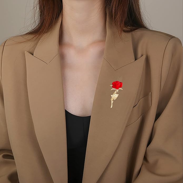 Floral Elegant Red Rose Shape Brooch Pin for Women Mothers Day Accessory