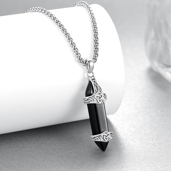 Tiaxiemo Viking Necklace for Men 925 Sterling Silver Obsidian Celtic Knot Necklace Norse Jewelry Gifts for Men