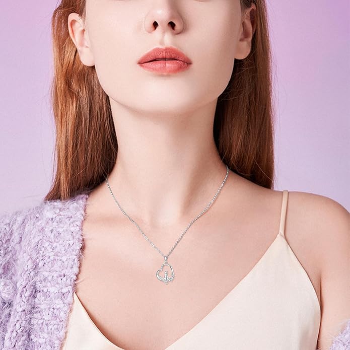 Cat Gifts for Women 925 Sterling Silver Heart Moon Cat Necklace Pendant Women Jewelry Halloween Christmas Gifts