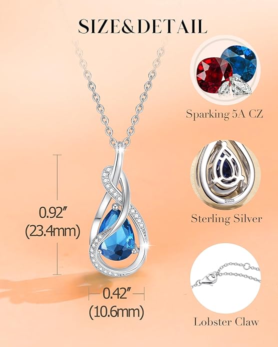 FANCIME TimelessTie Birthstone Necklace for Women White Gold Plated Sterling Silver Ribbon Design Jewelry Knot Pendant Fine Jewelry Gemstone Birthday Graduation Anniversary Christmas Gifts for Women Wife Mother Her