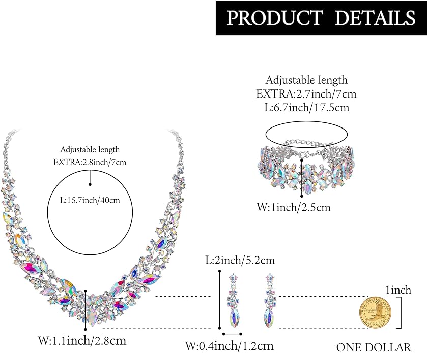 BriLove Women's Wedding Bridal Austrian Crystal Marquise Cluster Collar Necklace Dangle Earrings Set