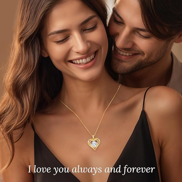 ANDSO Moissanite Heart Pendant Necklaces for Women, 925 Sterling Silver Necklace Engraved with 'I LOVE YOU', Ideal Anniversary Birthday Christmas Jewelry Gifts for Mom Wife Girlfriend Daughter Her
