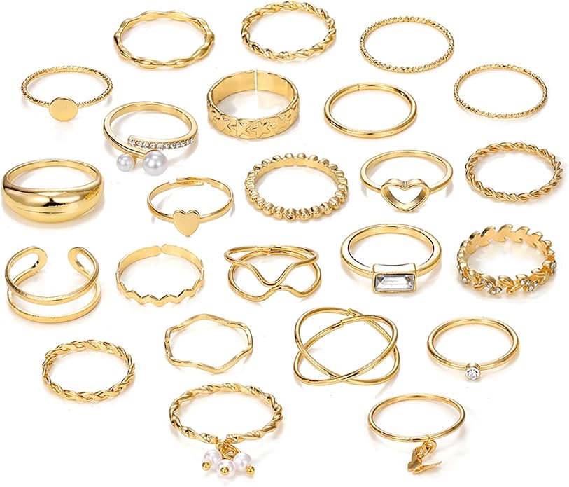 IFKM Gold Knuckle Rings Set For Women Vintage Stackable Joint Finger Midi Rings Dainty Cubic Zirconia Crystal Simple Twist Hollow Cute Rings Pack Jewelry Gift