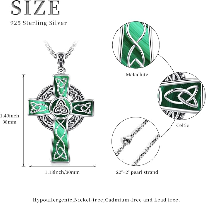 Midir&Etain Celtic Cross Necklace 925 Sterling Silver Cross Pendant Necklace Celtic Viking Irish Jewelry Religious Protective Gift for Men Women