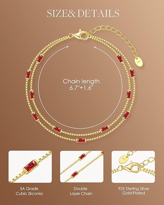 LOUISA SECRET Birthstone Bracelets for Women, 925 Sterling Silver Dainty Simple Women Charm Link Bracelet, Birthday Anniversary Jewelry Gifts for Women Wife Mom Her