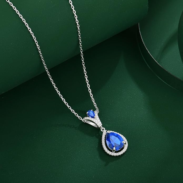 Birthstone Necklace 925 Sterling Silver Tear Drop 5A Cubic Zirconia Pendant Necklace Jewelry Birthday Gifts for Women