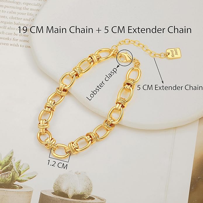 SOFYBJA 18k Gold Plated Personalized Chunky Cuban Oval Link Chain Bracelets for Men Toggle Rope Bracelet Jewelry for Women