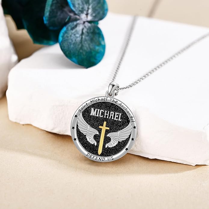 YAFEINI Archangel Michael Necklace For Women Men 925 Sterling Silver Vintage St Michael Pendant Necklace Jewelry With Gifts Box