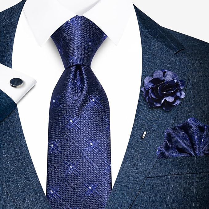 joy alice Ties Set Men Mixed Color Necktie Handkerchief Cufflinks Brooch 3.15 Formal