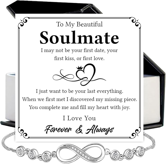 To My Soulmate Bracelet For Women With Heartfelt Message Card & Elegant Box, Bracelet For Girls, Soulmate Birthday, Wedding, Christmas Jewelry Gift From Boyfriend, Husband