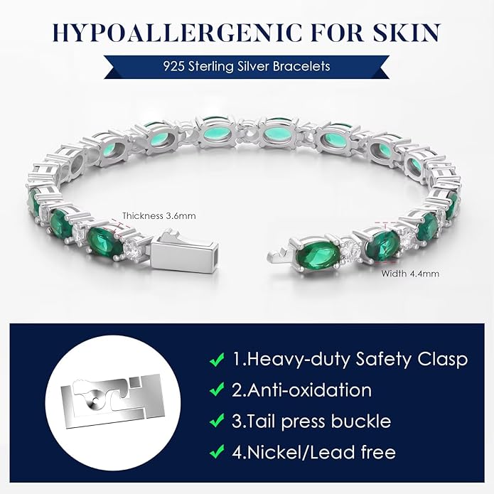 Iefil Tennis Bracelets for Women - 925 Sterling Silver Birthstone Bracelet, Anniversary Birthday Gifts for Women, Jewelry Gifts for Woman Her, 6.5"-7"