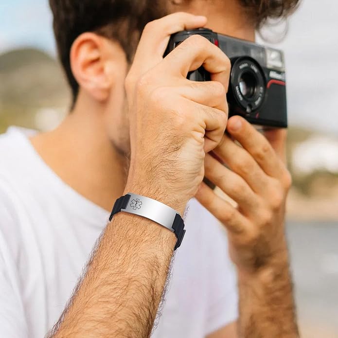 Comfortable Medical ID Bracelet for Men & Women - Custom Engraved Silicone Strap Comfort Fit Medical Alert Bracelets for Sports,Adjustable Waterproof Customizable Wristband for Diabetic