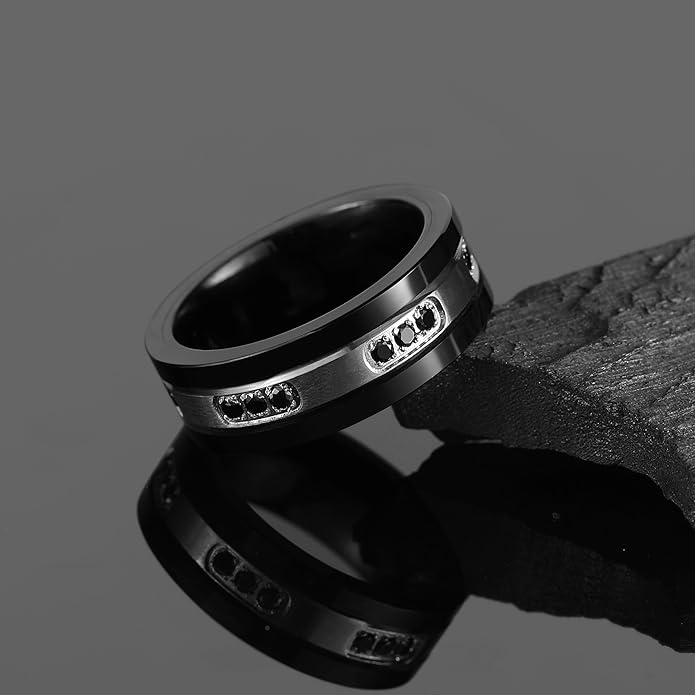 King Will Mens Tungsten Wedding Band with Cubic Zircon Inlay 7mm/8mm Flat Cut Comfort Fit Engagement Rings