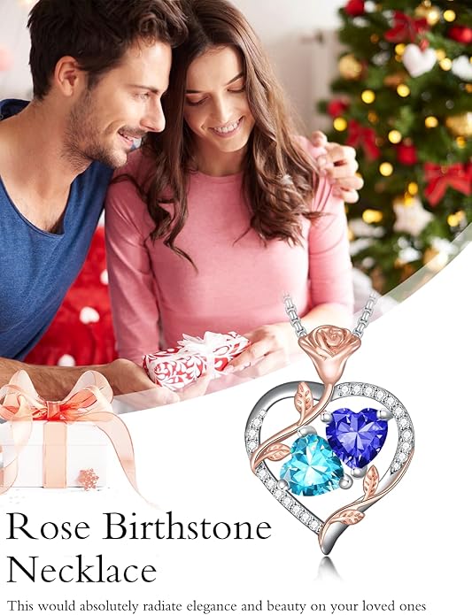 Christmas Gifts for Women Rose Heart Birthstone Pendant Necklace I Love You Forever Jewelry Valentine Mothers Day Birthday Gifts for Women Her Wife Girlfriend
