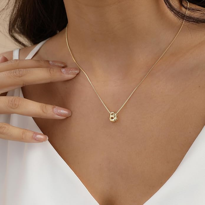 Bubble Gold Letter Necklace for Women, 14k Gold Plated Balloon Initial Necklace, Dainty Gold Necklace for Women, Personalized Bubble Pendant Name Necklace, Fashion Accessories Trendy Jewelry