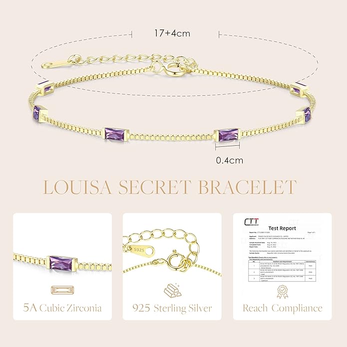 LOUISA SECRET Birthstone Bracelets for Women, 925 Sterling Silver Dainty Simple Women Charm Link Bracelet, Birthday Anniversary Jewelry Gifts for Women Wife Mom Her