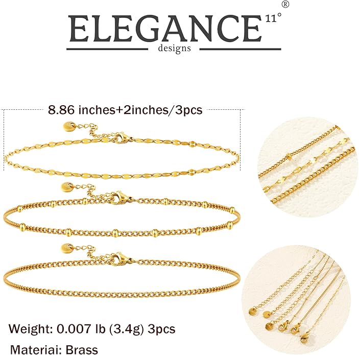 Gold Plated Ankle Bracelets For Women Waterproof,18k Gold Plated Anklets Layered Thin Snake Chain Herringbone Anklets Non Tarnish Stainless Steel Dainty Summer Jewelry Set Gift For Women