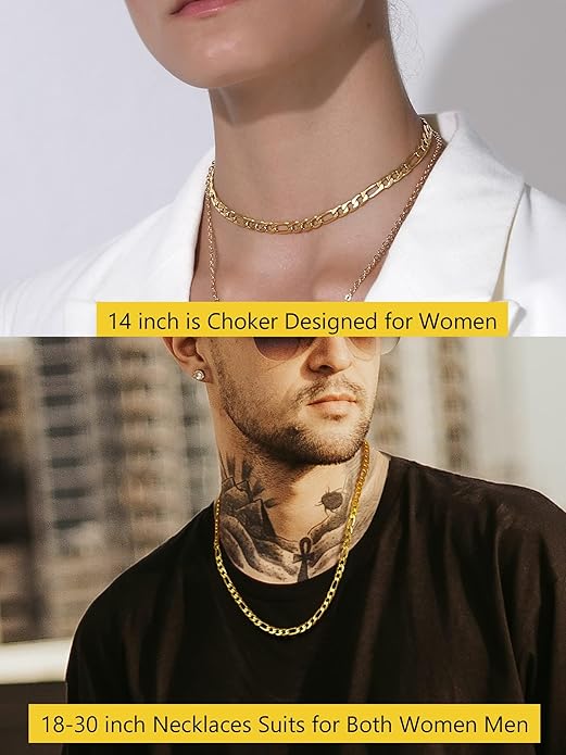 PROSTEEL 316L Stainless Steel Figaro Cuban Chain Necklace for Men, Black/18K Real Gold Plated, 4/5/6/7.5/9/10/13mm, 14inch-30inch, Come with Box