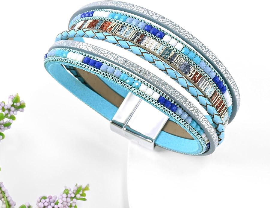 VIBILIA Boho Leather Wrap Bracelets for Women Multi-Layer Bracelets with Strong Clasp Jewelry for Women