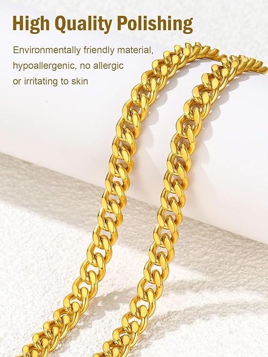 FindChic Men Curb Chain Necklace 18K Gold Plated/Stainless Steel/Black Chunky Double Tight Cuban Link Hip Hop Neck Chains for Men Boys 3.5MM/5MM/6MM/7MM/9MM/12MM 14''-30'' 8 Length Options (Send Gift Box)