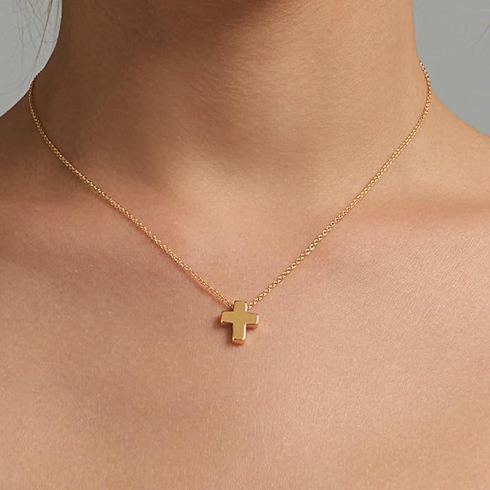 Partm Gold Cross Necklace for Women 14K Plated Dainty Pendant Cross Chain Faith Crucifix Choker Baptism Necklace for Women Trendy Religious Jewelry Hypoallergenic