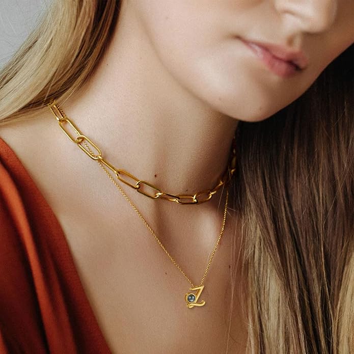 Custom4U Personalized Initial Picture Necklace for Women, Projection Necklace with Picture Inside, Gold/Silver Letter Pendant Necklace, Custom Photo Gifts for Mom Wife Birthday Valentines