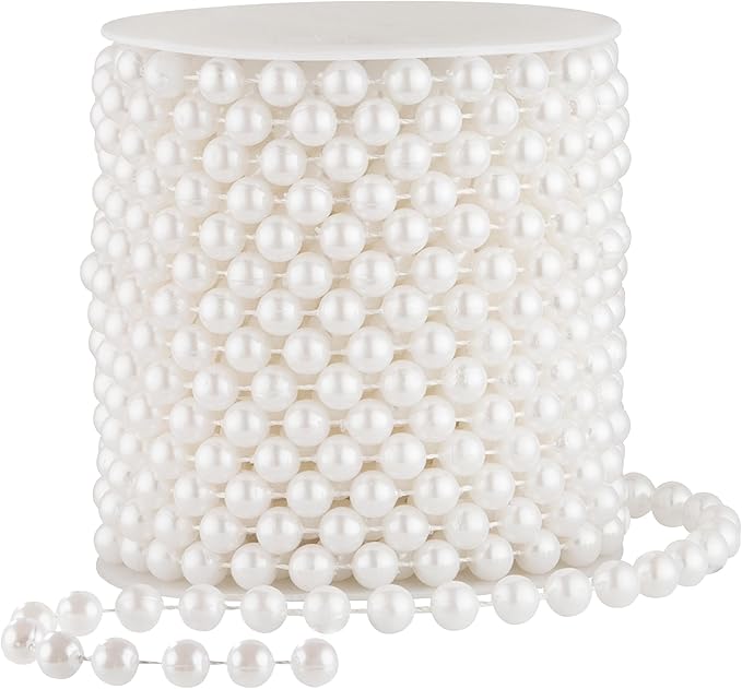 8mm Pearl Garland, 33 Feet Faux Pearl Garland Spool Roll for Wedding Centerpiece Backdrop Christmas Tree and Flowers Decoration DIY Craft (White)
