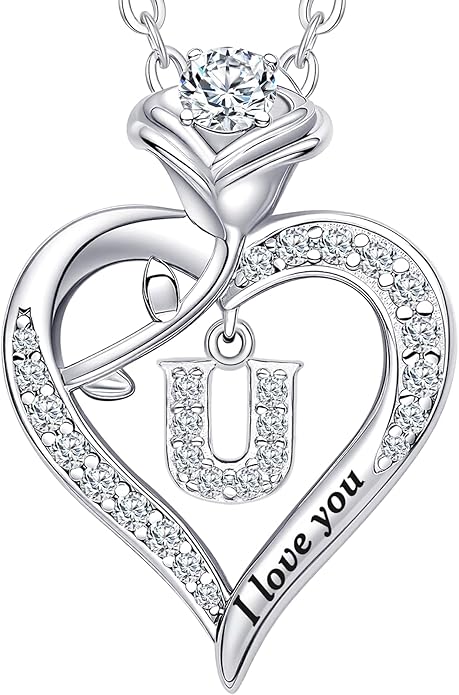 DWWGE Rose Heart Pendant Necklace Gifts for Wife, Engraved 'I love you' Gift for Wife Girlfriend, Anniversary Birthday Eternity Jewelry Present for Women, Moissanite Necklace Gift for Her
